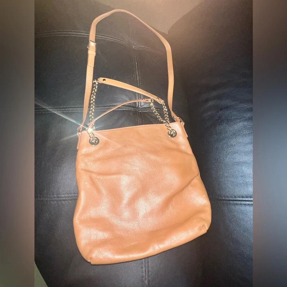 Michael Kors Camel Leather Shoulder Bag with Gold Chain Detail